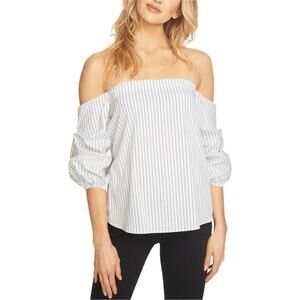 1. State Women's Knit Top Size Small Off the Shoulder Puff Sleeves Striped White